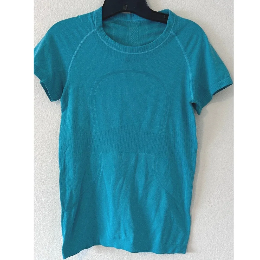 Lululemon Swiftly Tech Short Sleeve Crew 2.0 Teal Blue Running Shirt Size 8